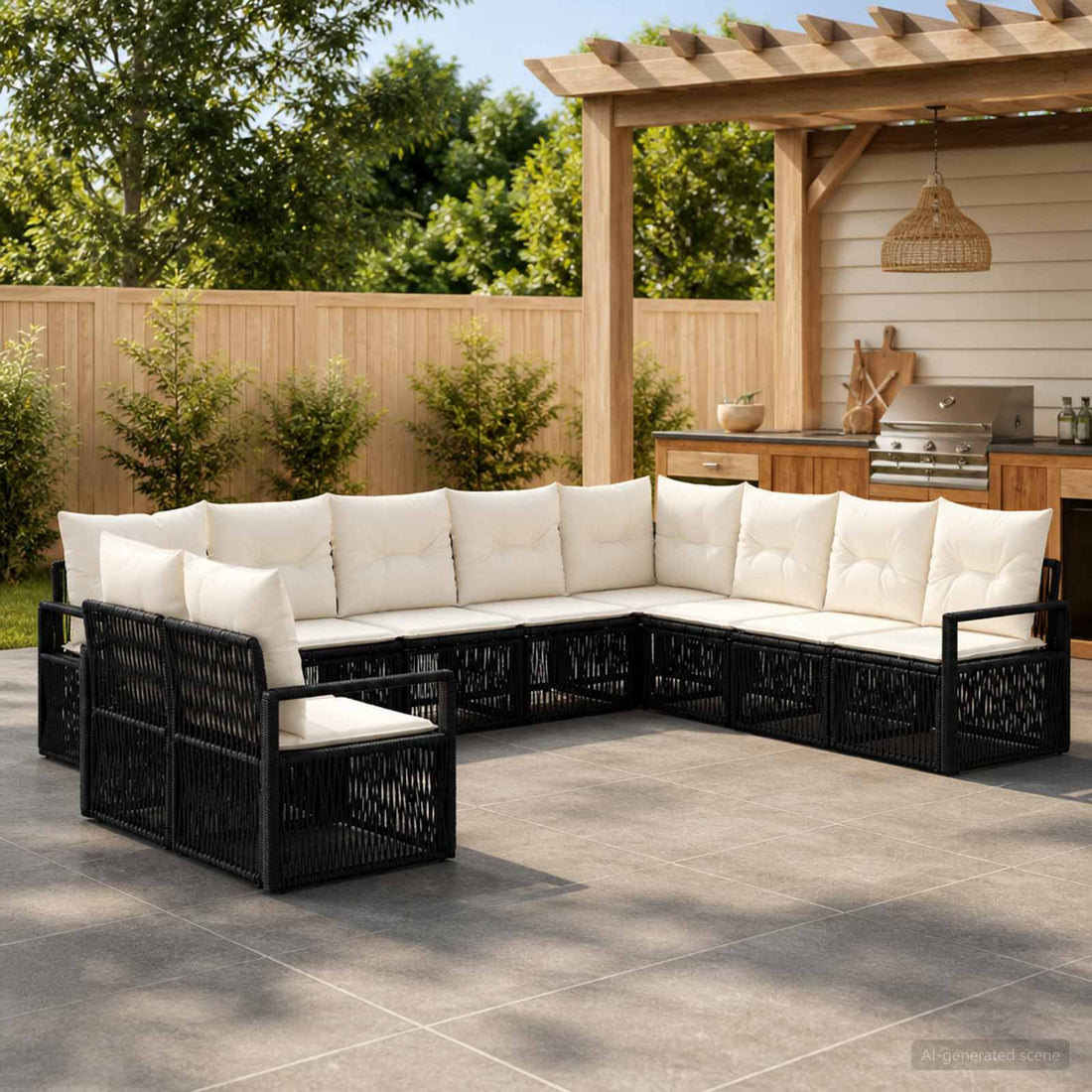 vidaXL Conjunto de sofás de jardín 10 uds. Negro ratán sintético