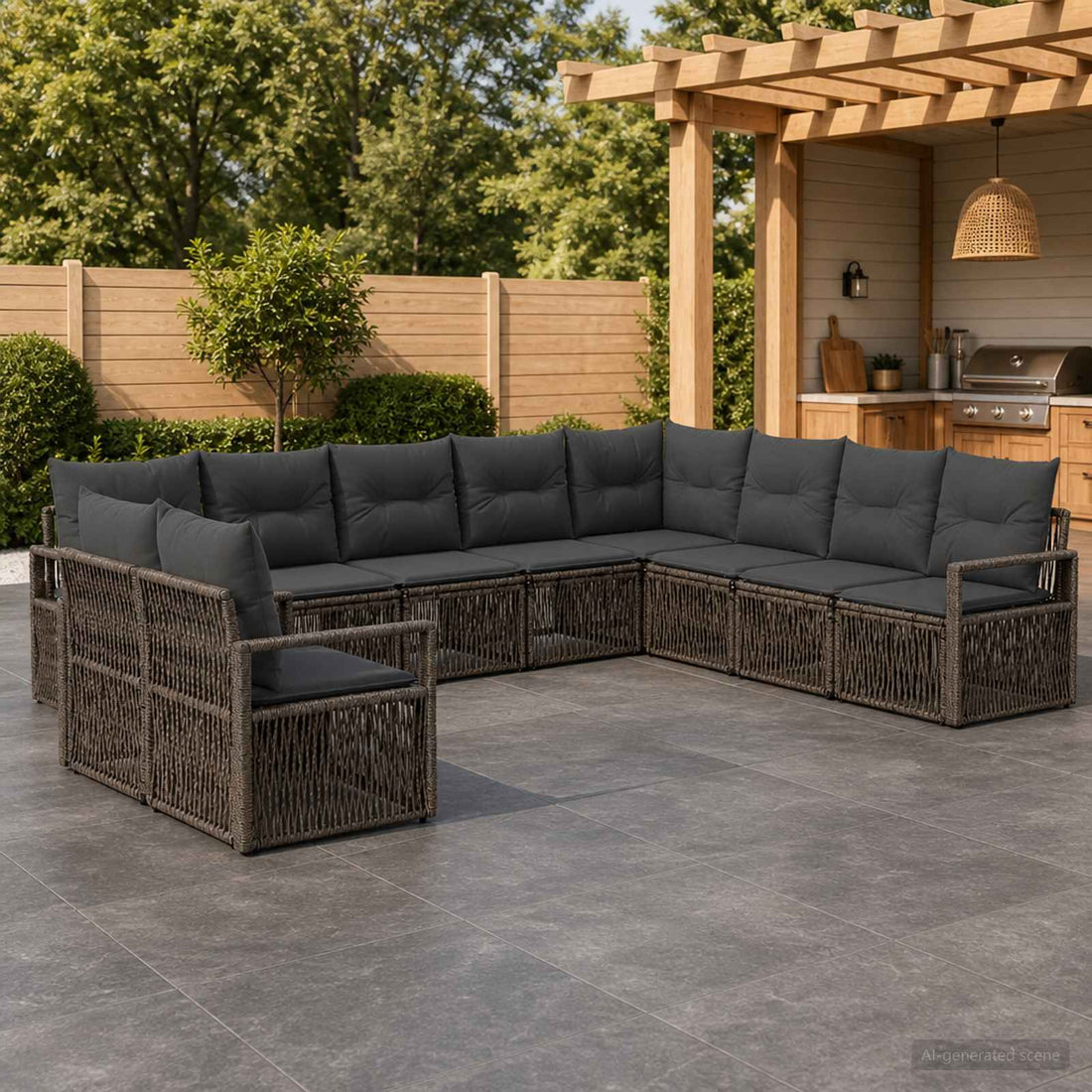 vidaXL Conjunto de sofás de jardín 10 uds. Gris ratán sintético