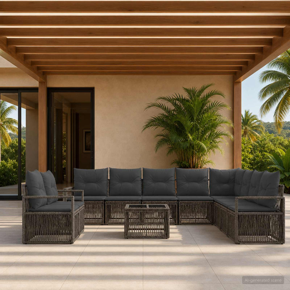 vidaXL Conjunto de sofás de jardín 11 uds. Gris ratán sintético