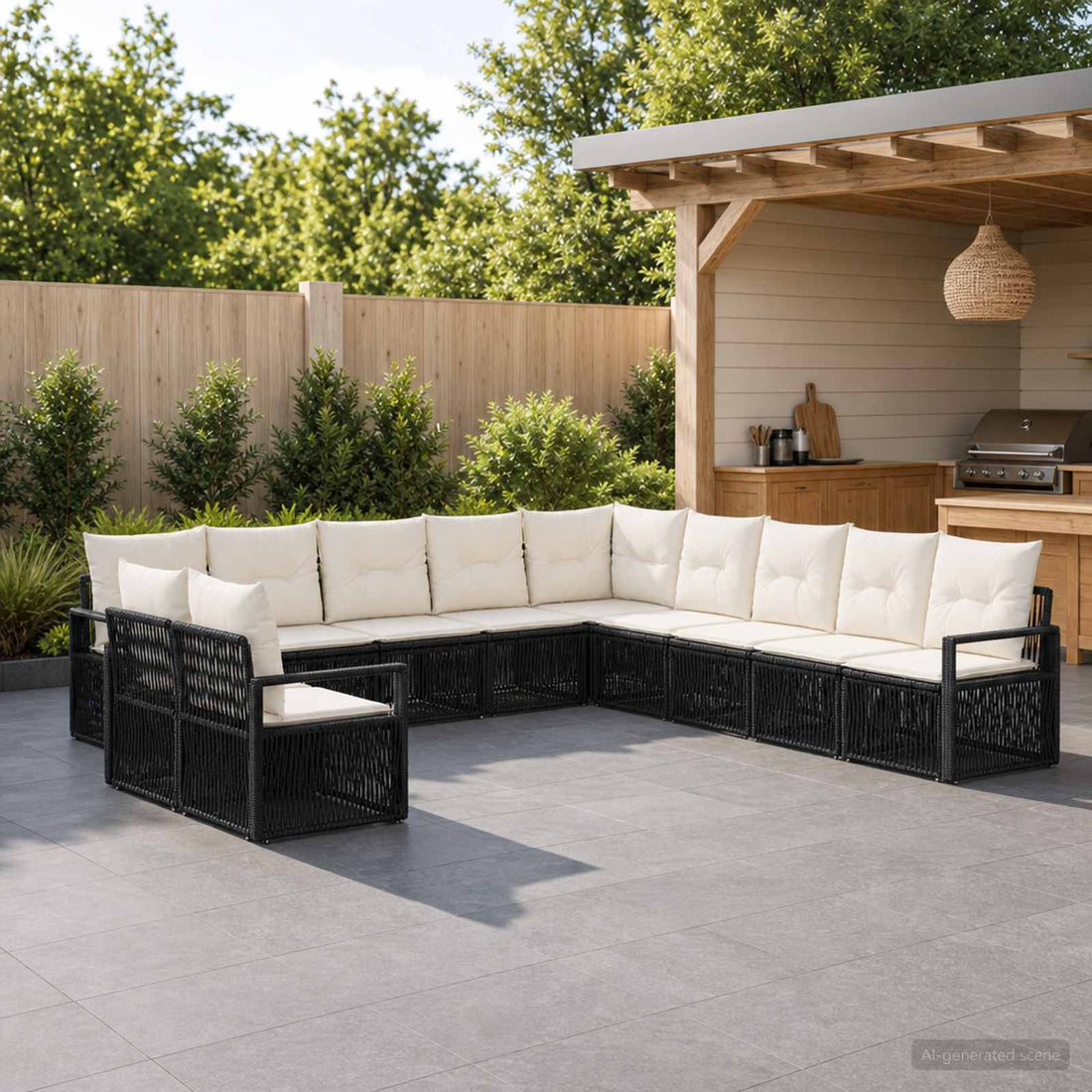 vidaXL Conjunto de sofás de jardín 11 uds. Negro ratán sintético