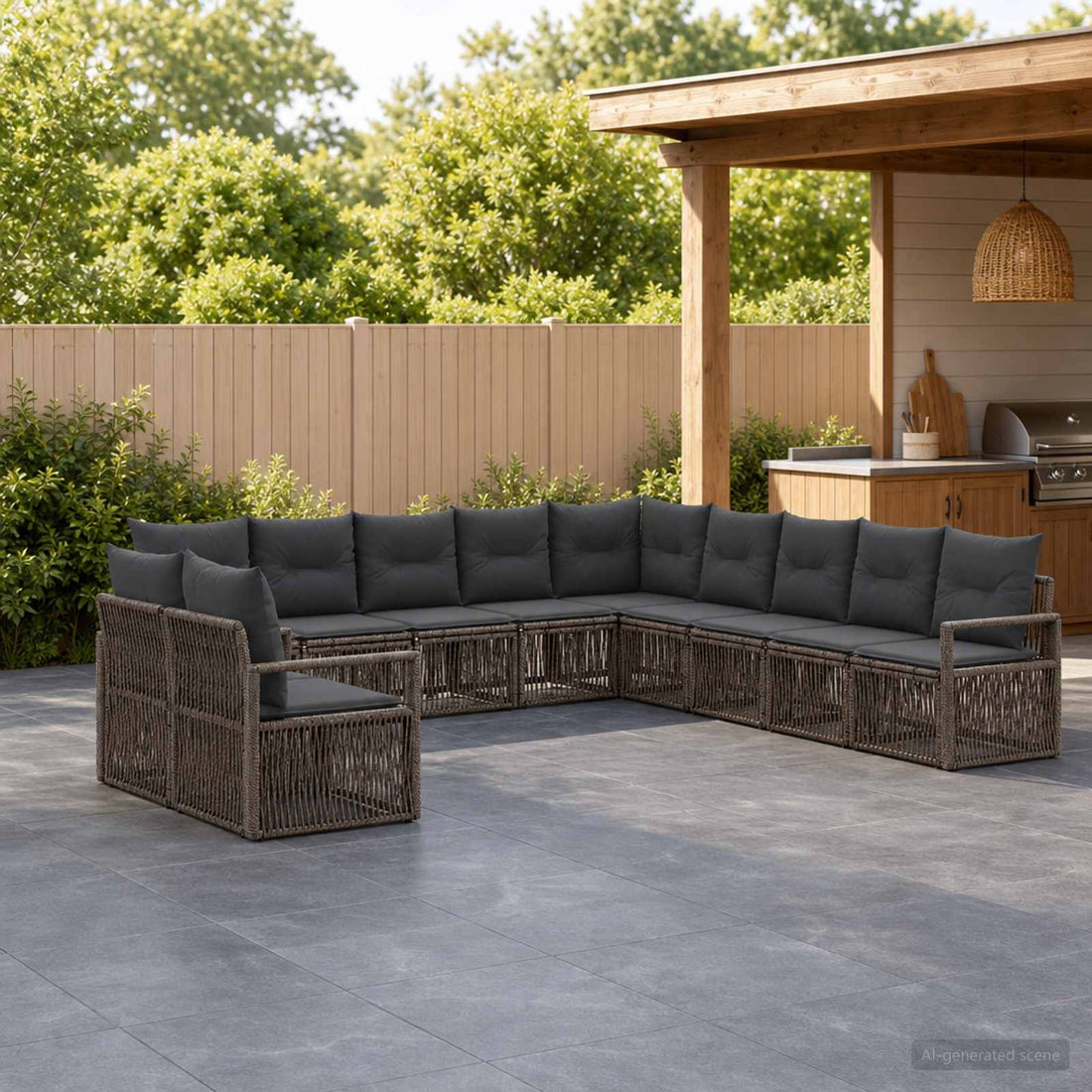 vidaXL Conjunto de sofás de jardín 11 uds. Gris ratán sintético