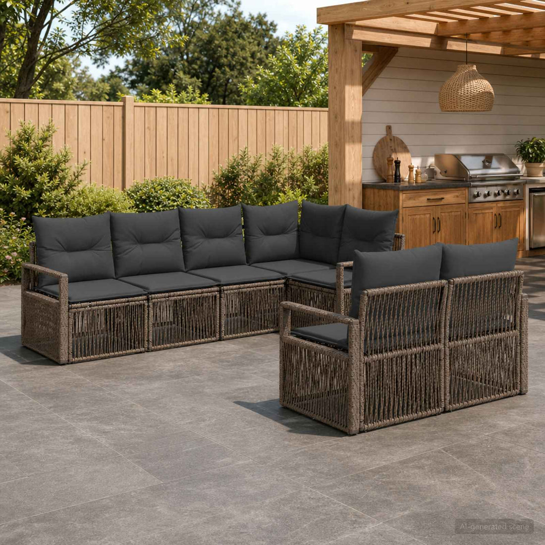 vidaXL Conjunto de sofás de jardín 7 uds. 7-Número de plazas Gris