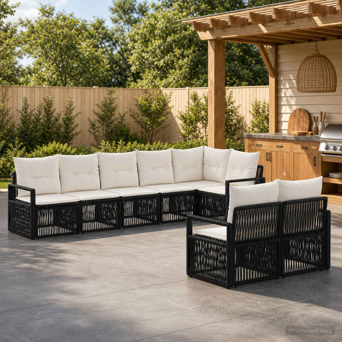 vidaXL Conjunto de sofás de jardín 8 uds. Negro ratán sintético
