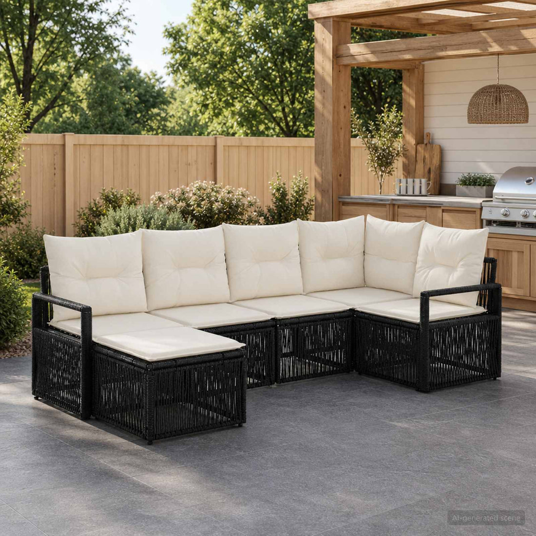 vidaXL Conjunto de sofás de jardín 6 uds. Negro ratán sintético