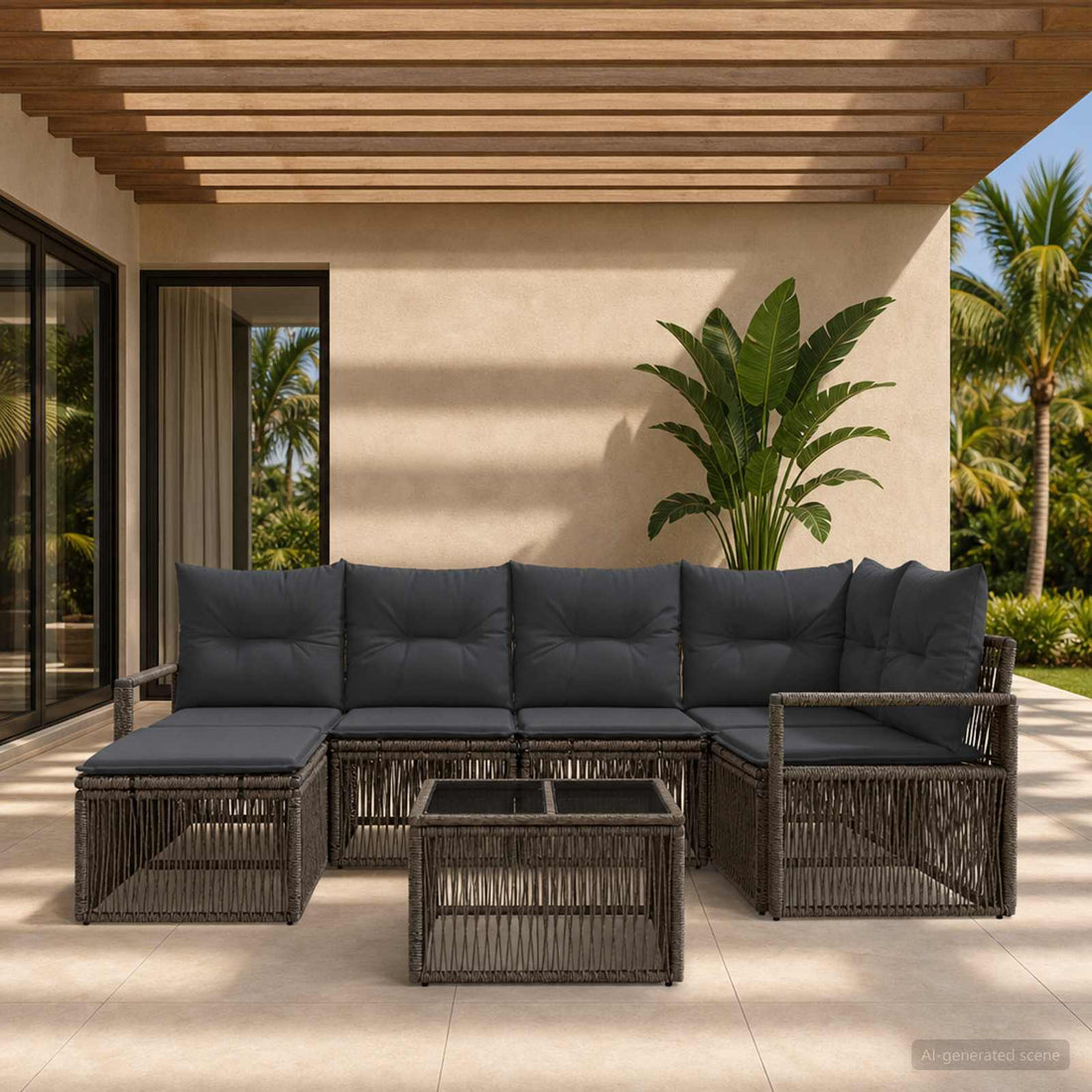 vidaXL Conjunto de sofás de jardín 7 uds. Gris ratán sintético