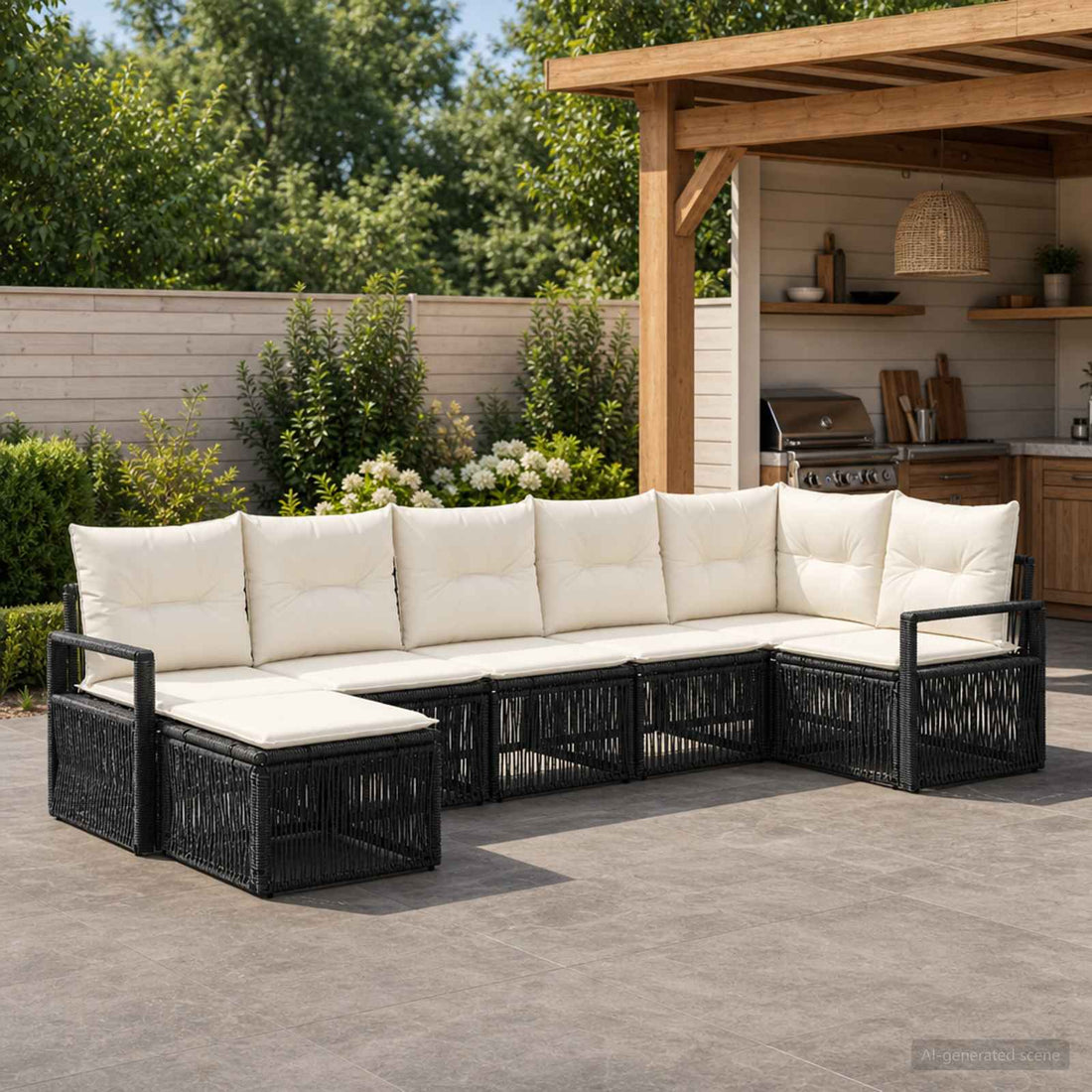 vidaXL Conjunto de sofás de jardín 7 uds. Negro ratán sintético