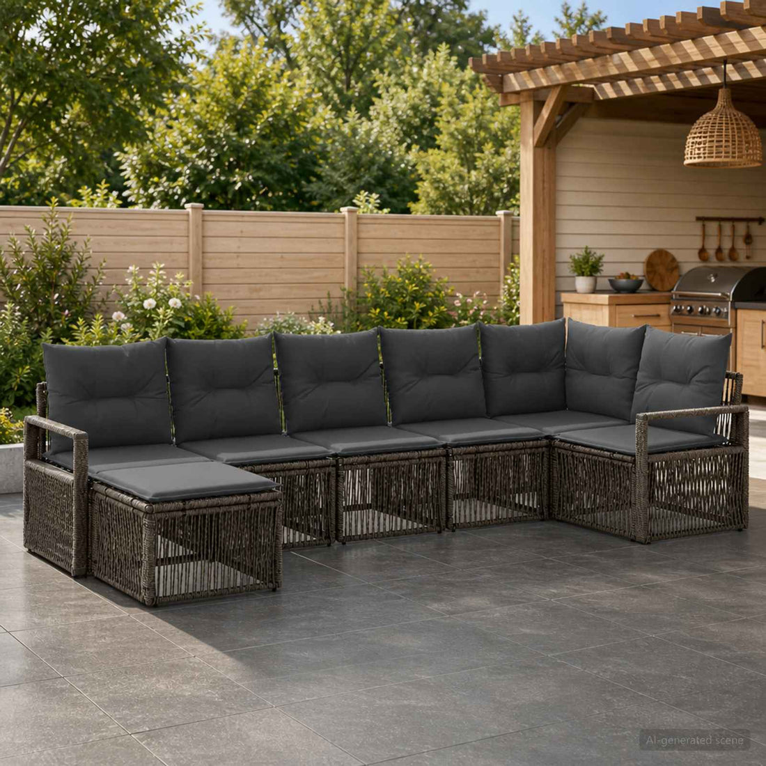 vidaXL Conjunto de sofás de jardín 7 uds. Gris ratán sintético