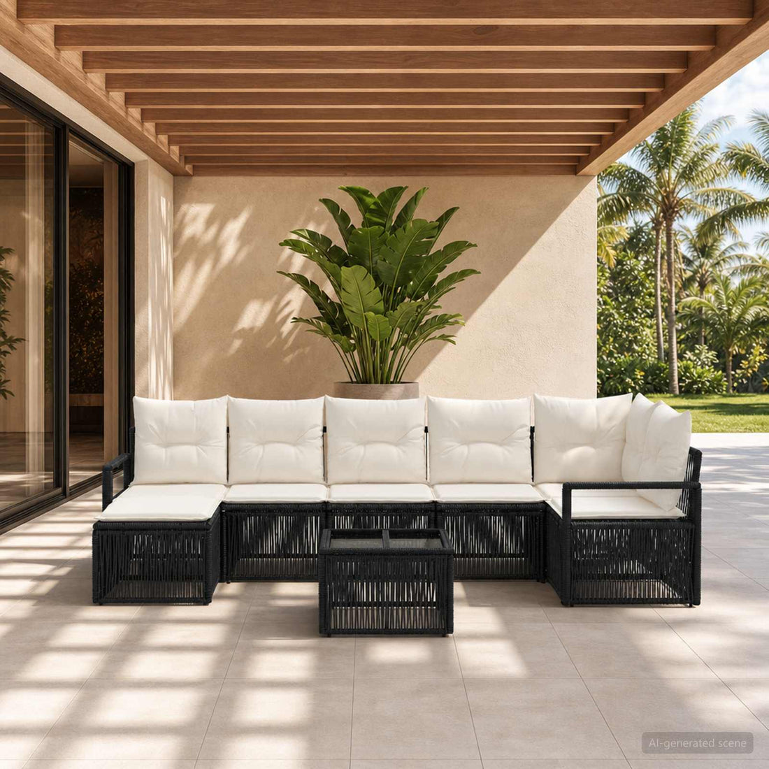vidaXL Conjunto de sofás de jardín 8 uds. Negro ratán sintético