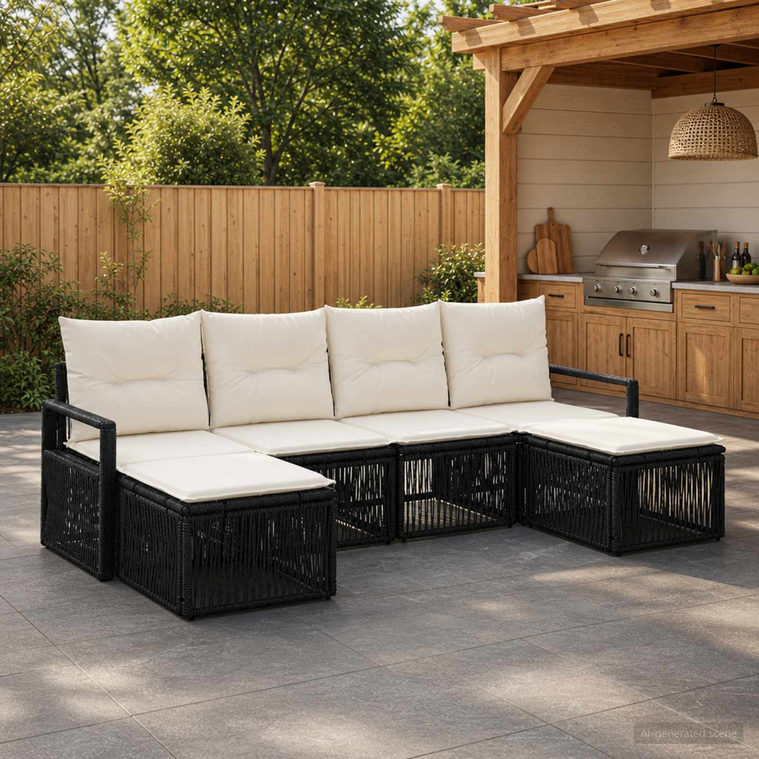 vidaXL Conjunto de sofás de jardín 6 uds. Negro ratán sintético