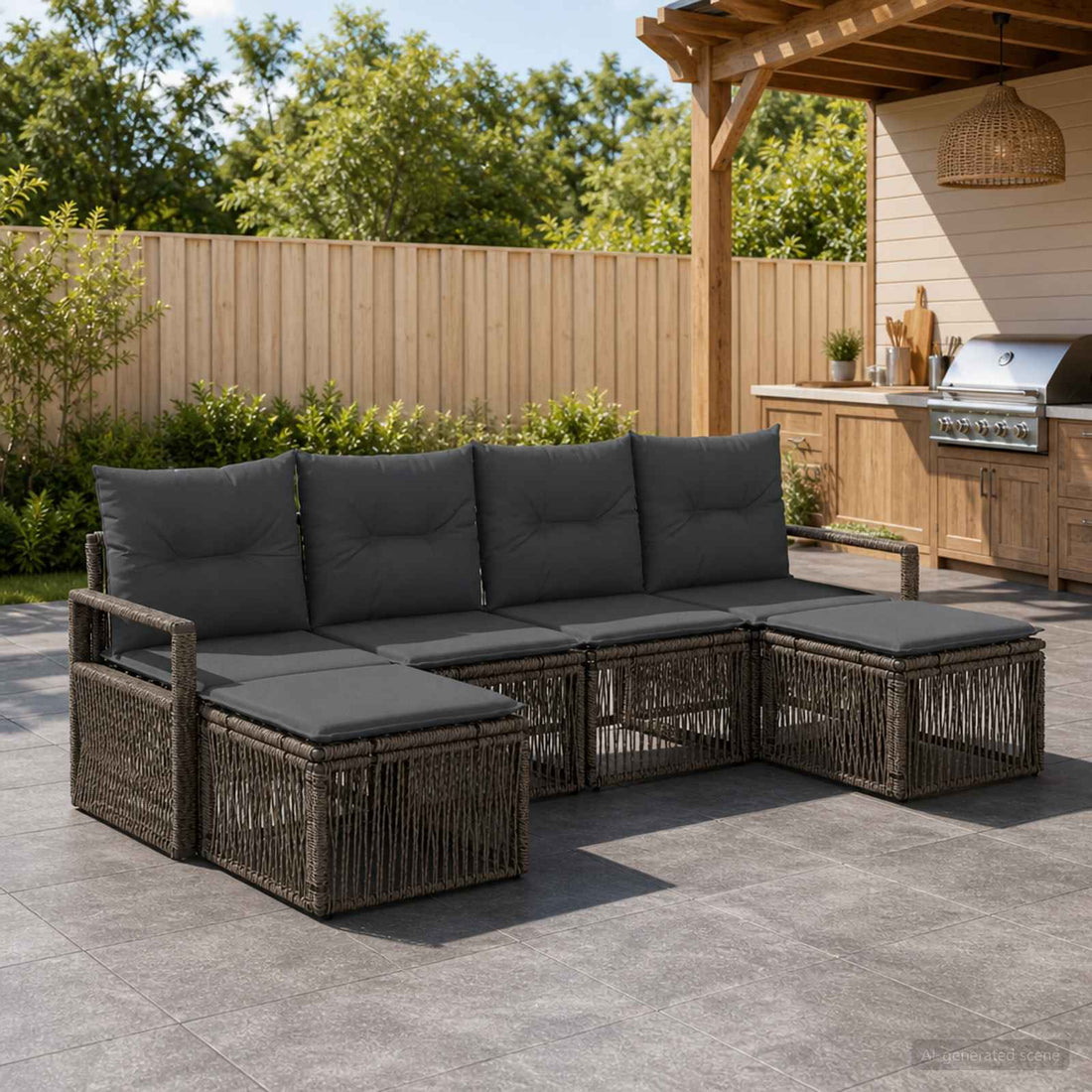 vidaXL Conjunto de sofás de jardín 6 uds. Gris ratán sintético