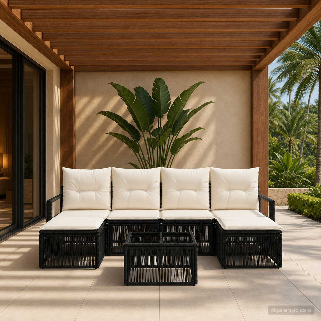 vidaXL Conjunto de sofás de jardín 7 uds. Negro ratán sintético