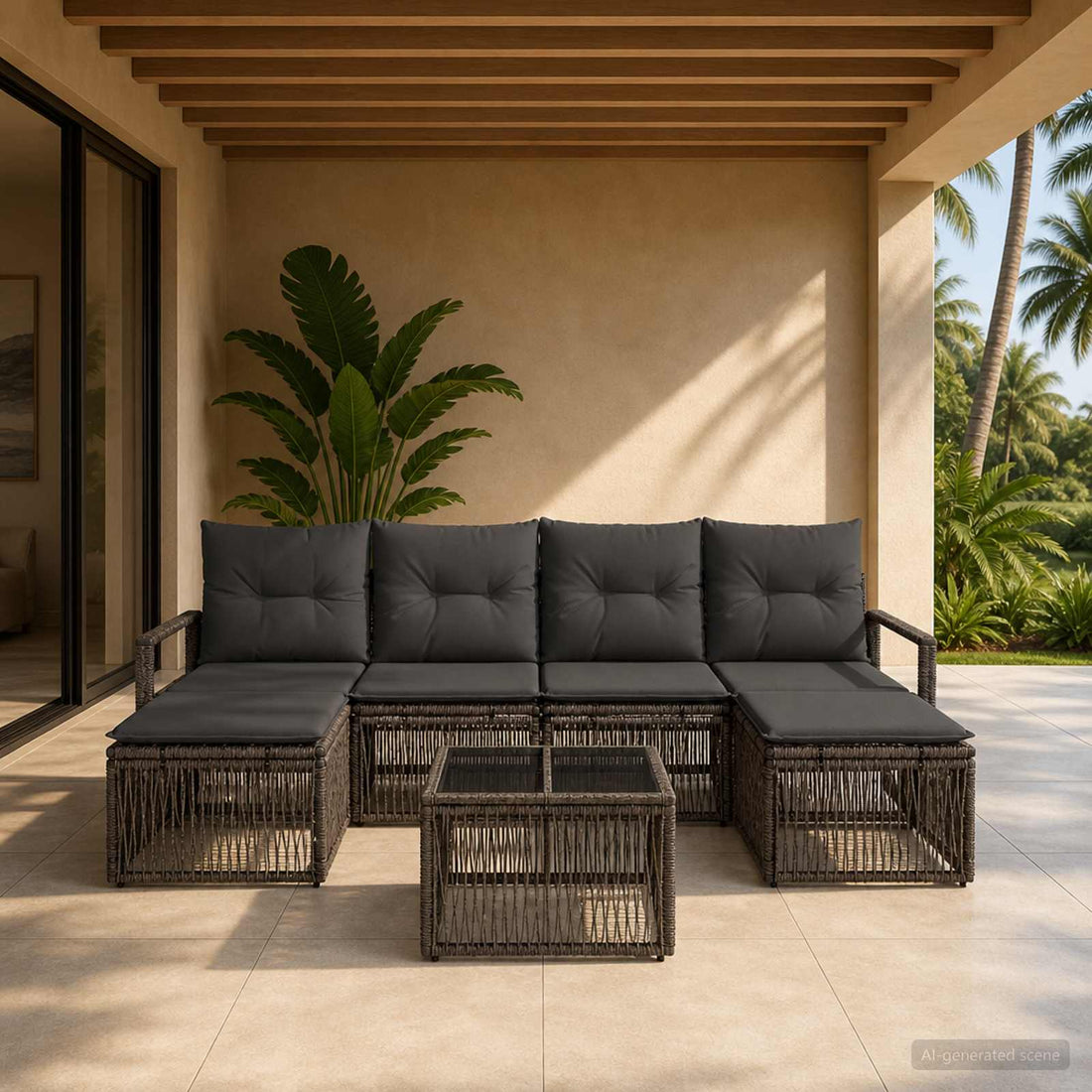vidaXL Conjunto de sofás de jardín 7 uds. Gris ratán sintético