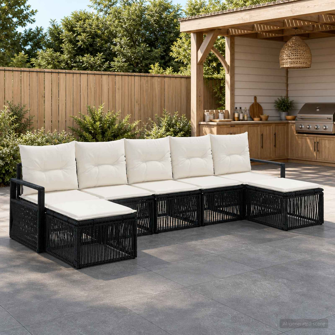 vidaXL Conjunto de sofás de jardín 7 uds. Negro ratán sintético