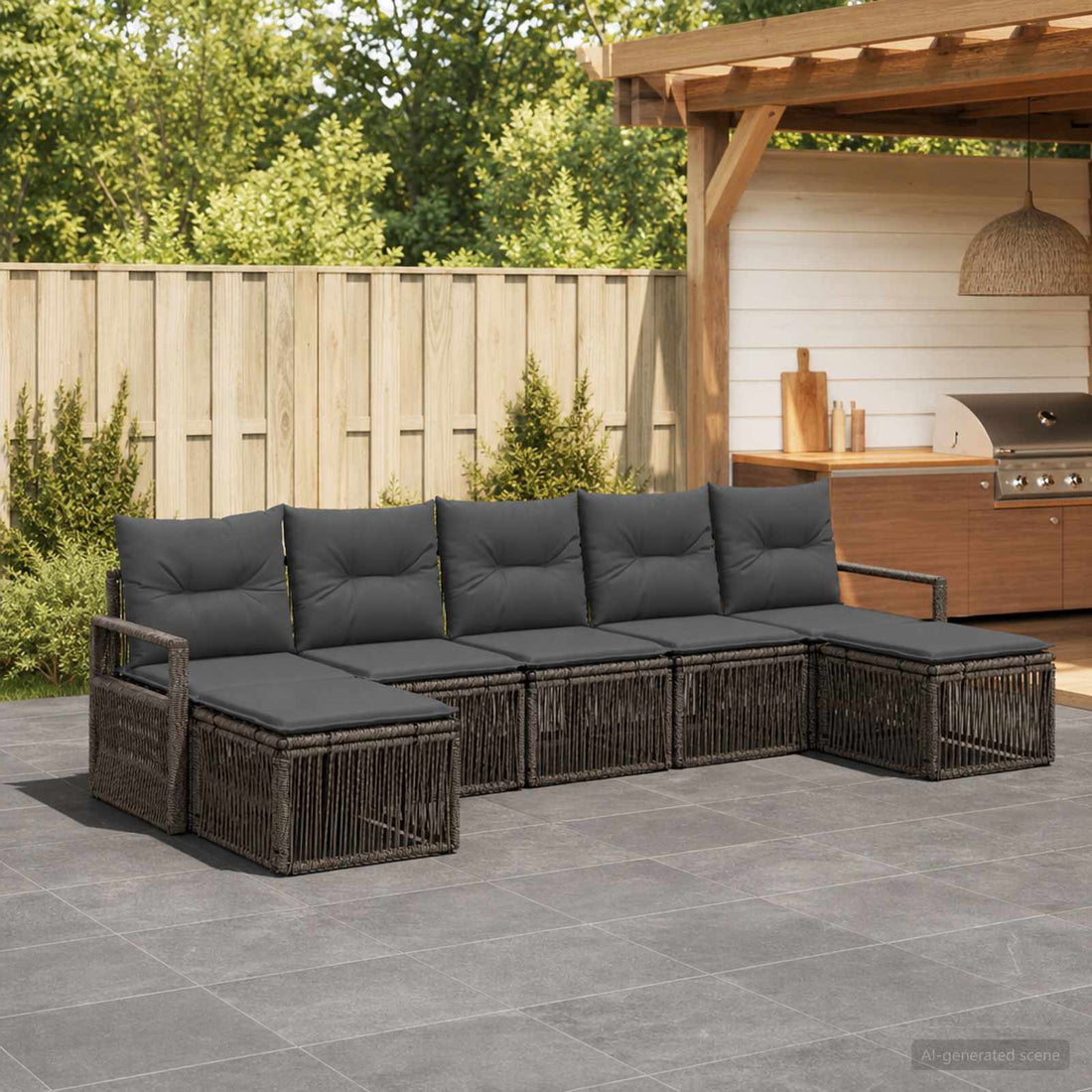 vidaXL Conjunto de sofás de jardín 7 uds. Gris ratán sintético