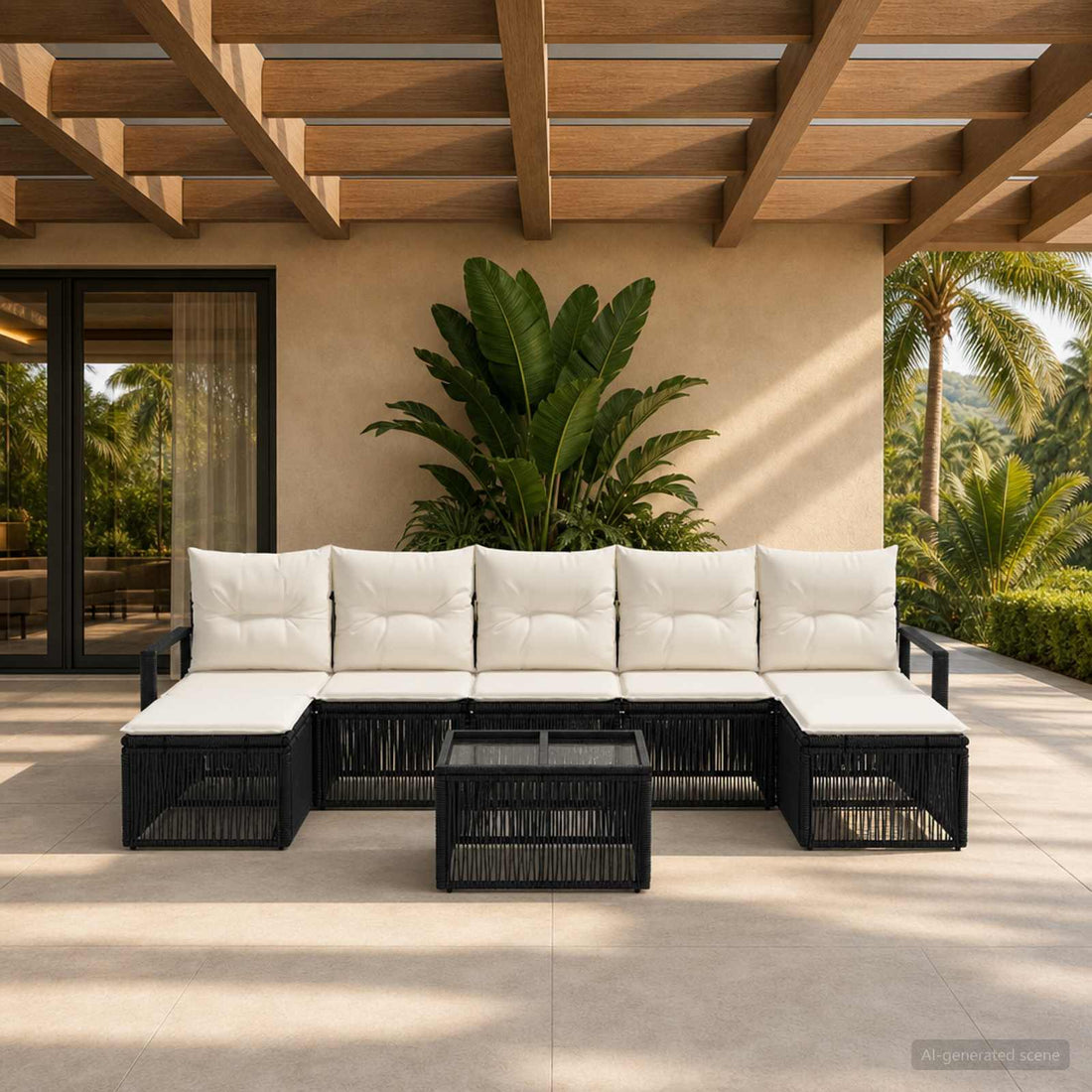 vidaXL Conjunto de sofás de jardín 8 uds. Negro ratán sintético