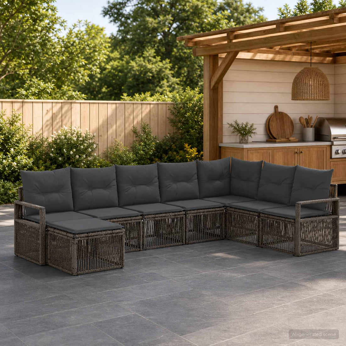 vidaXL Conjunto de sofás de jardín 8 uds. Gris ratán sintético