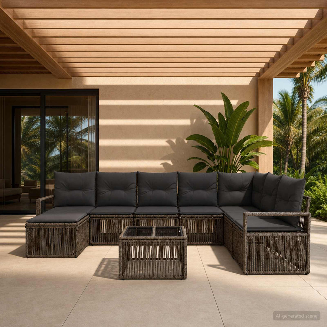 vidaXL Conjunto de sofás de jardín 9 uds. Gris ratán sintético