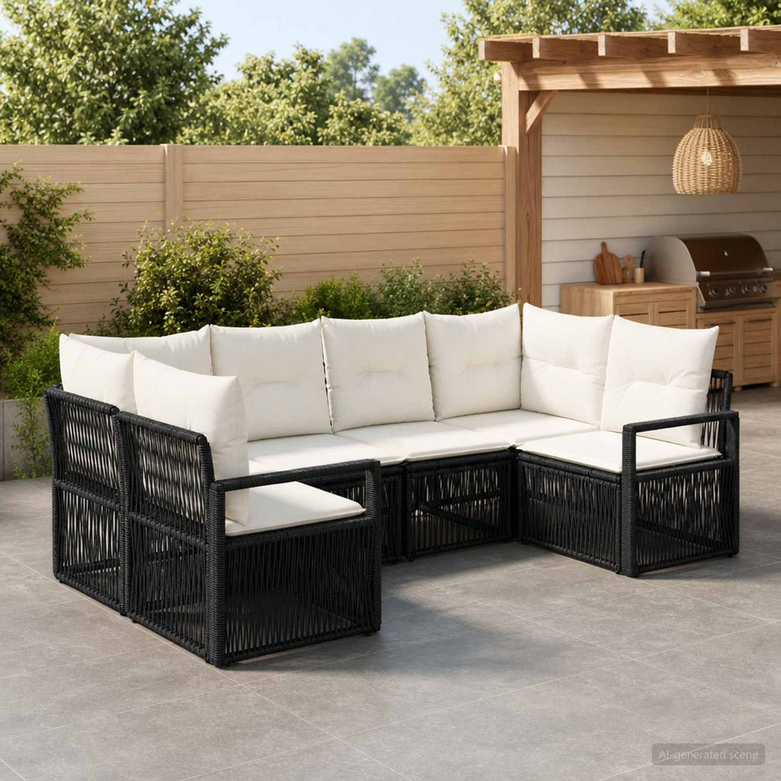 vidaXL Conjunto de sofás de jardín 6 uds. 6-Número de plazas Negro