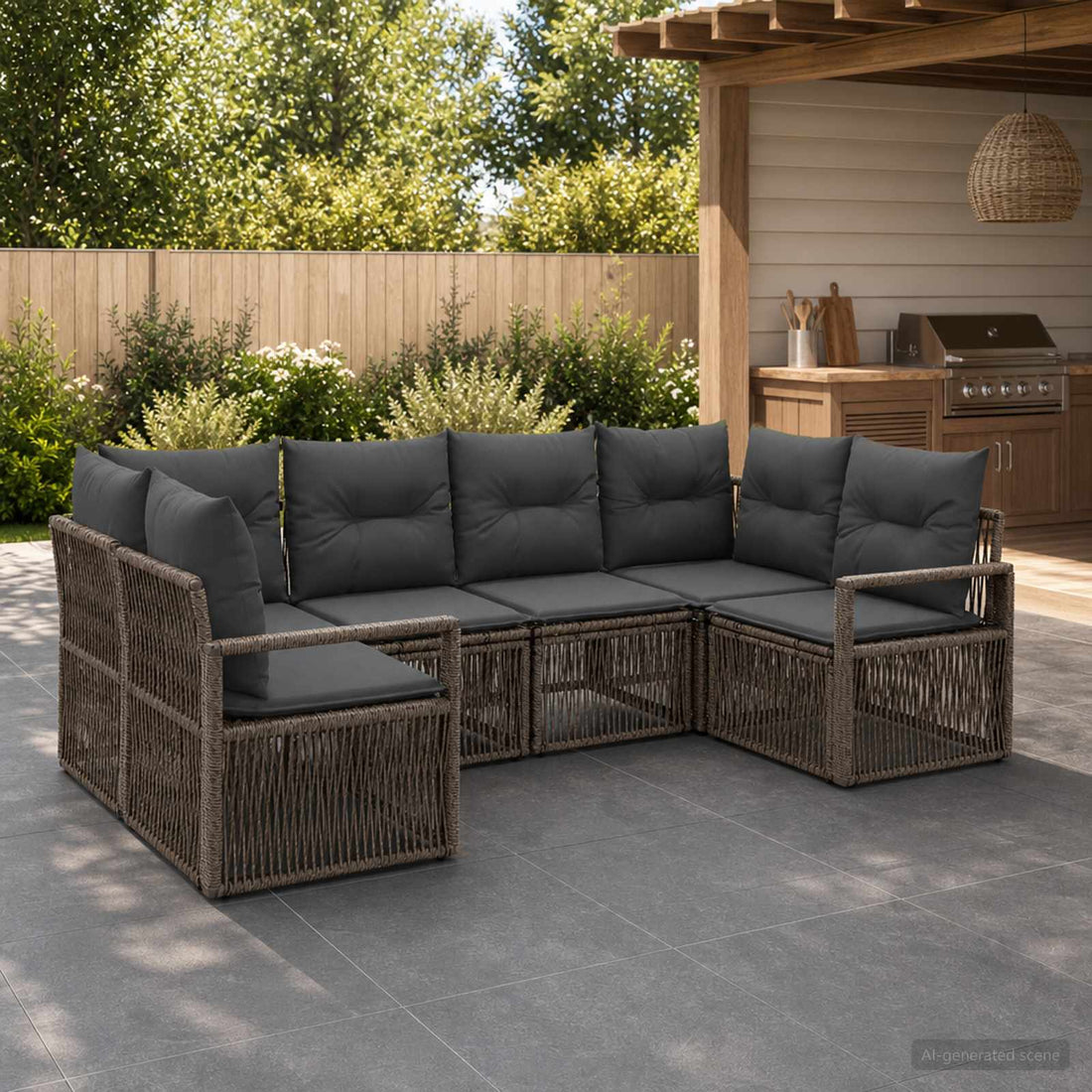 vidaXL Conjunto de sofás de jardín 6 uds. 6-Número de plazas Gris