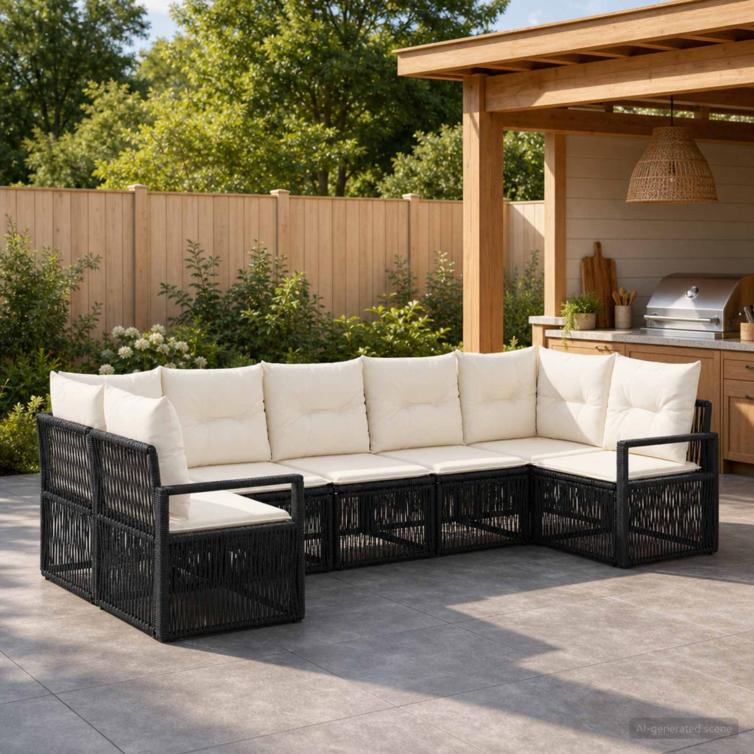 vidaXL Conjunto de sofás de jardín 7 uds. 7-Número de plazas Negro