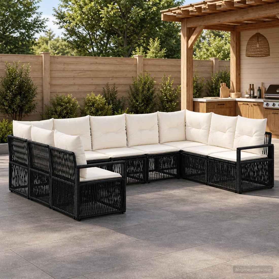 vidaXL Conjunto de sofás de jardín 9 uds. Negro ratán sintético