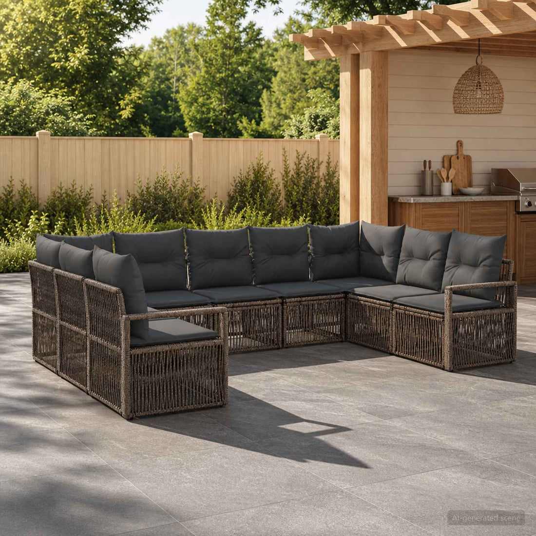 vidaXL Conjunto de sofás de jardín 9 uds. Gris ratán sintético