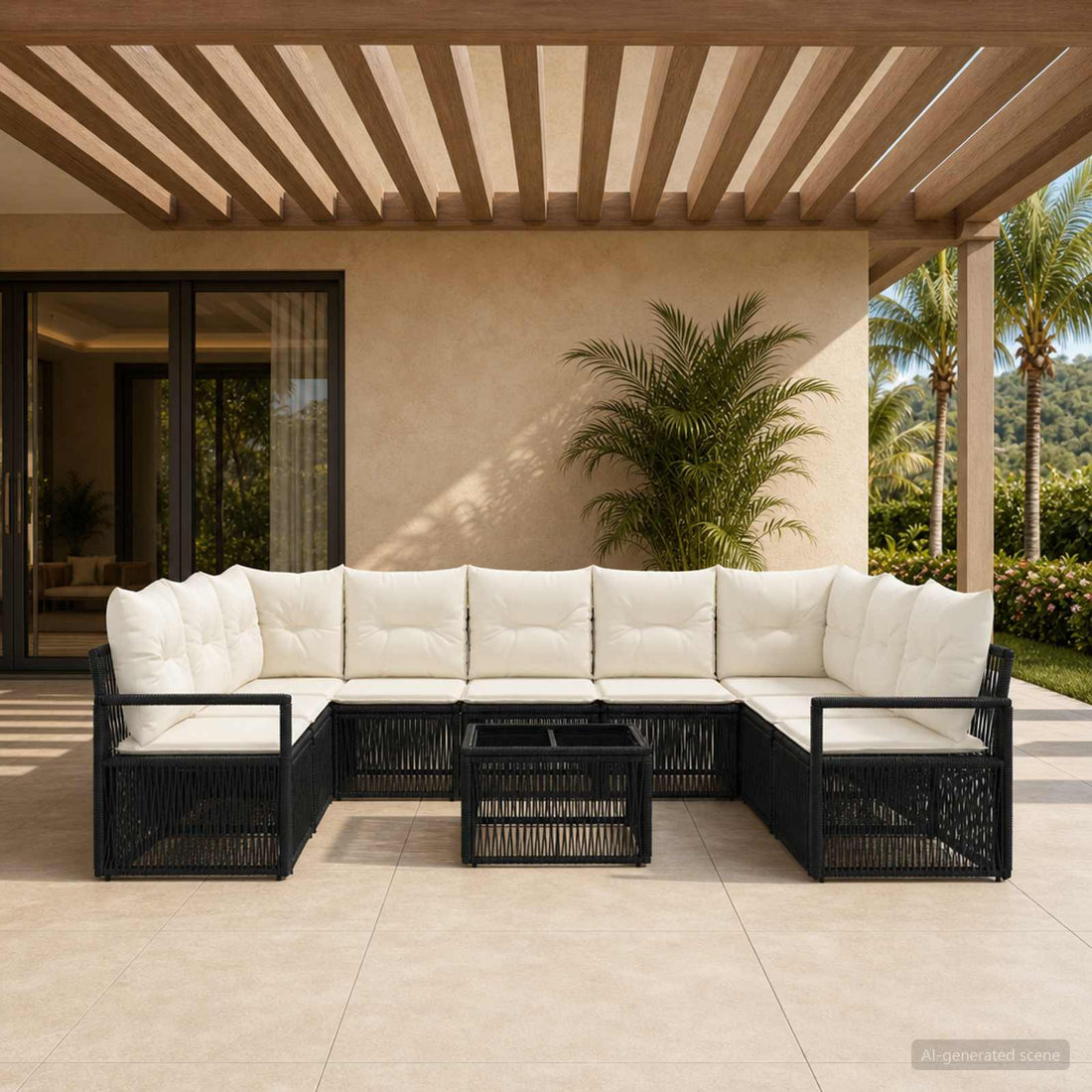 vidaXL Conjunto de sofás de jardín 10 uds. Negro ratán sintético