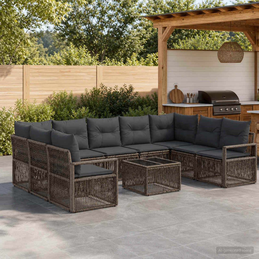 vidaXL Conjunto de sofás de jardín 10 uds. Gris ratán sintético
