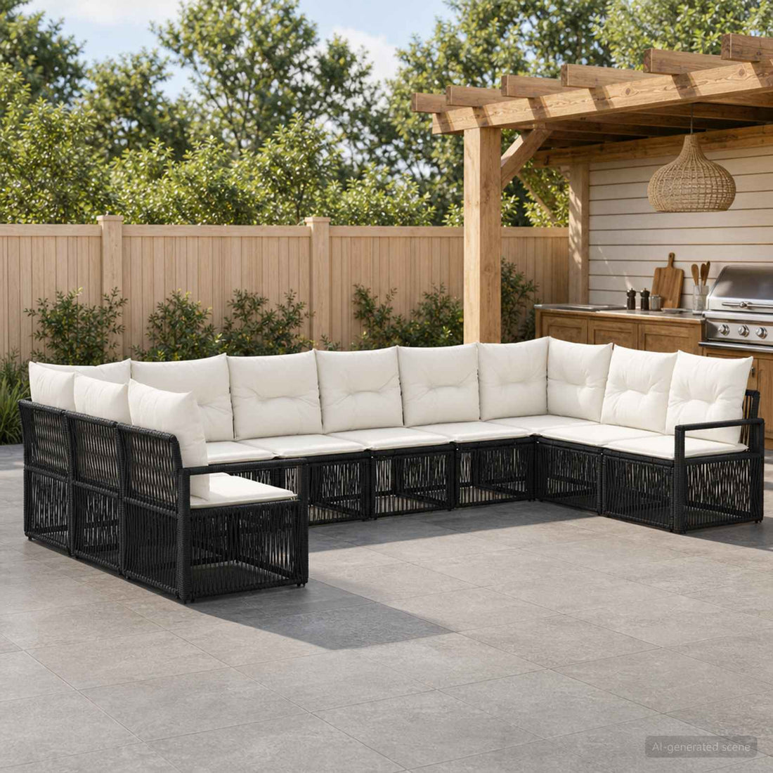 vidaXL Conjunto de sofás de jardín 10 uds. Negro ratán sintético