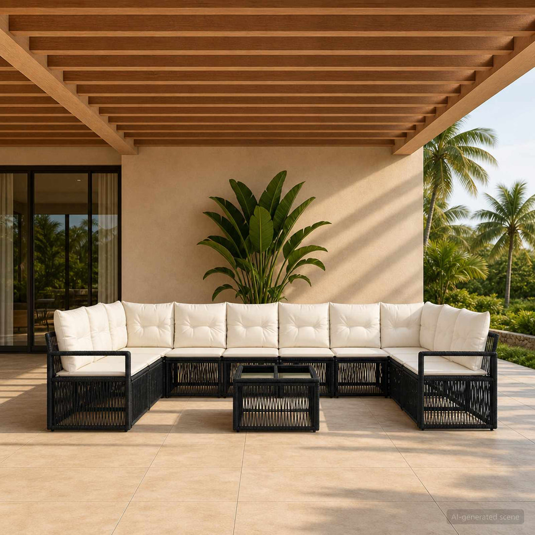vidaXL Conjunto de sofás de jardín 11 uds. Negro ratán sintético