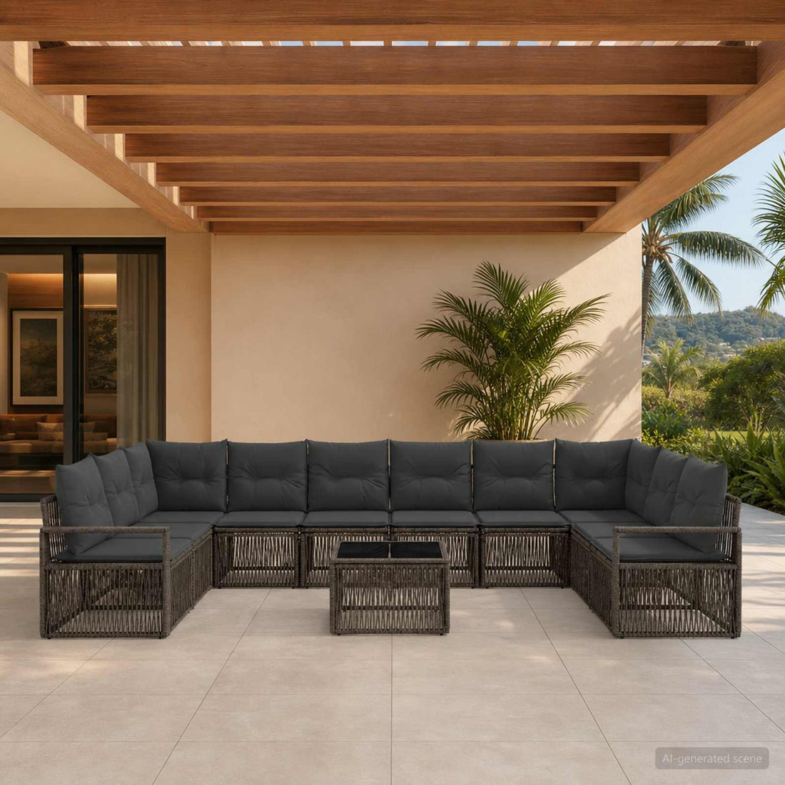 vidaXL Conjunto de sofás de jardín 11 uds. Gris ratán sintético