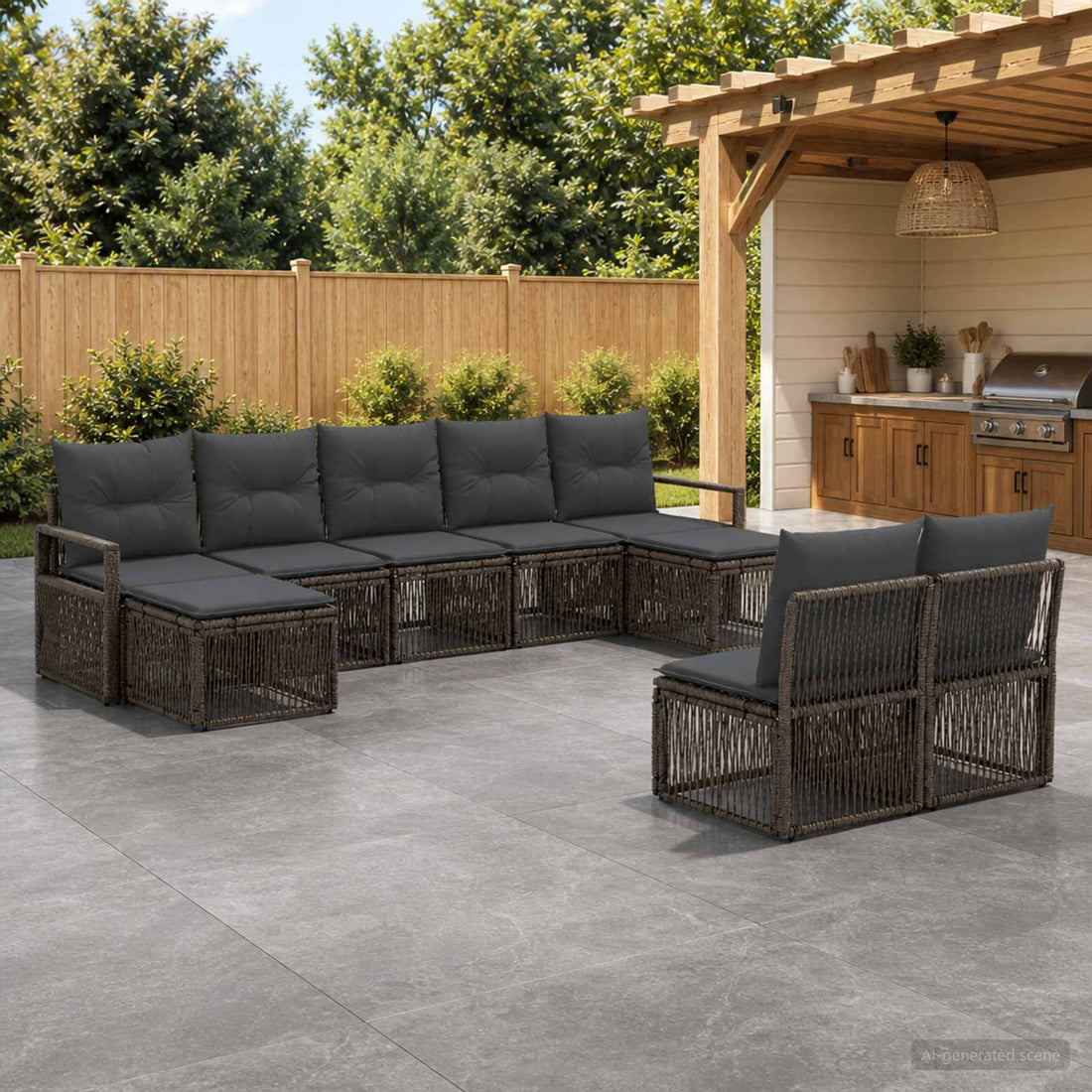 vidaXL Conjunto de sofás de jardín 9 uds. Gris ratán sintético