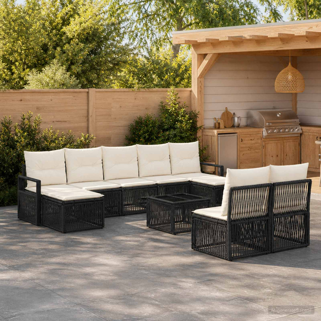 vidaXL Conjunto de sofás de jardín 10 uds. Negro ratán sintético