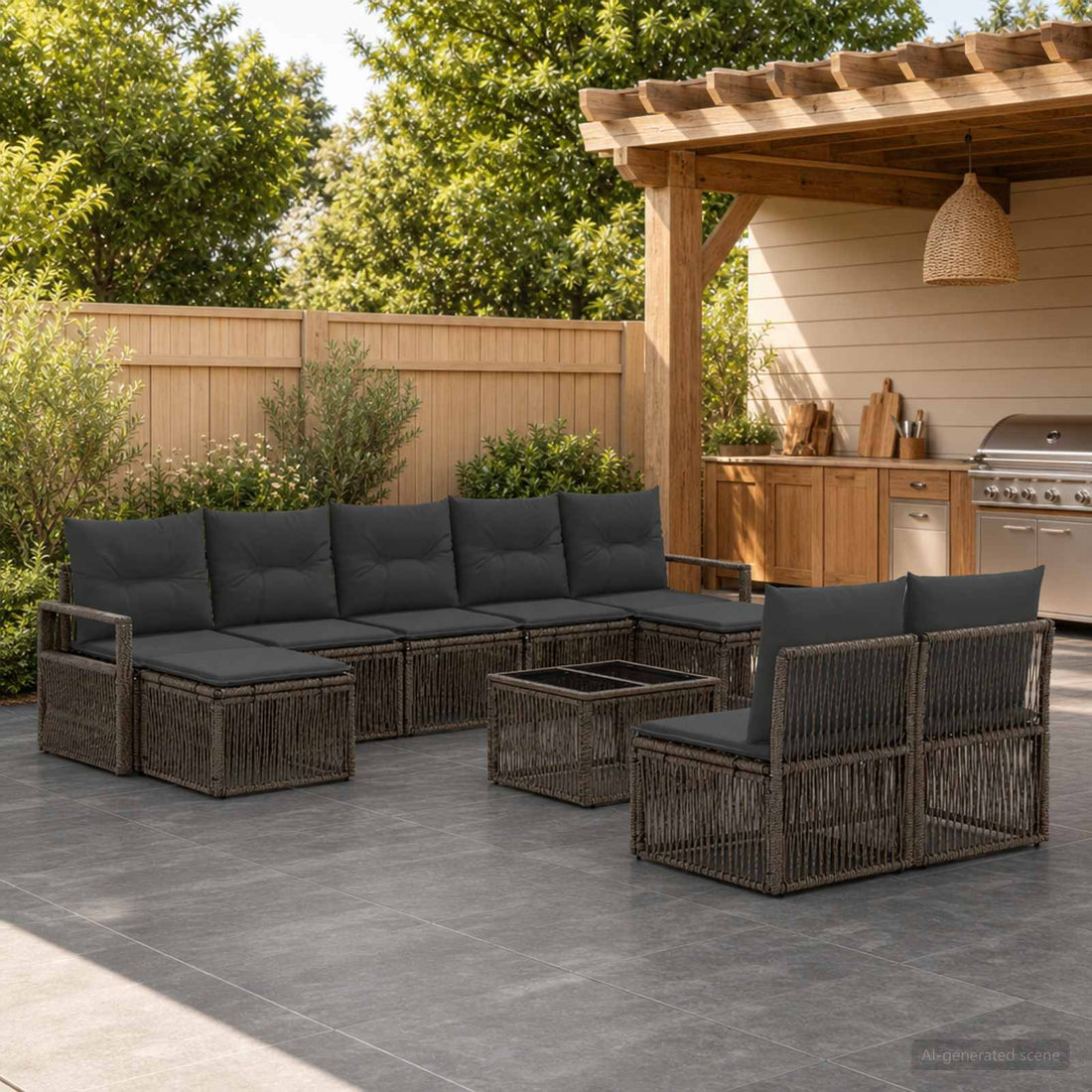 vidaXL Conjunto de sofás de jardín 10 uds. Gris ratán sintético