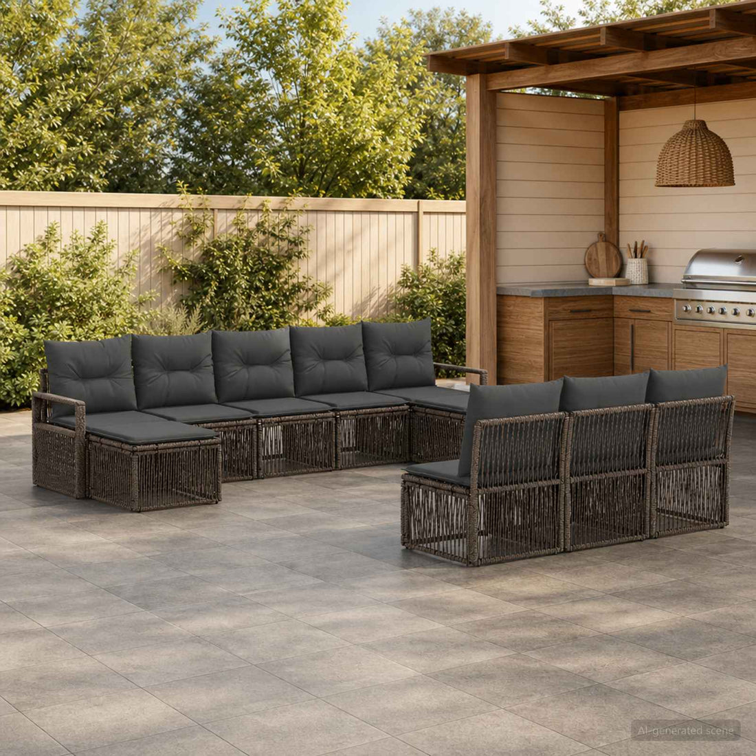 vidaXL Conjunto de sofás de jardín 10 uds. Gris ratán sintético