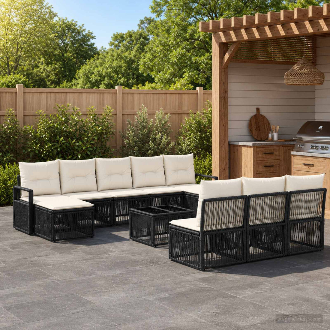 vidaXL Conjunto de sofás de jardín 11 uds. Negro ratán sintético
