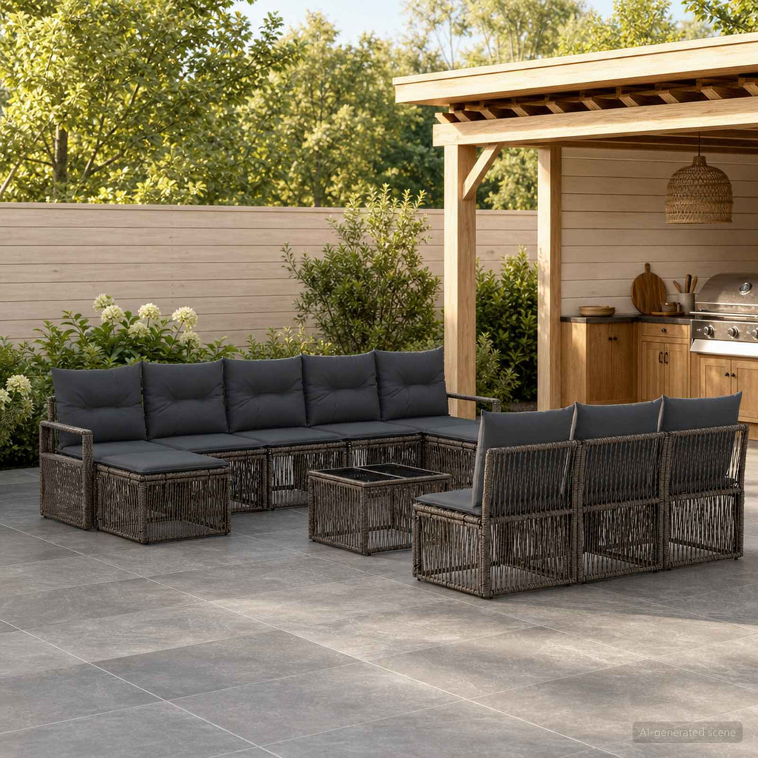 vidaXL Conjunto de sofás de jardín 11 uds. Gris ratán sintético