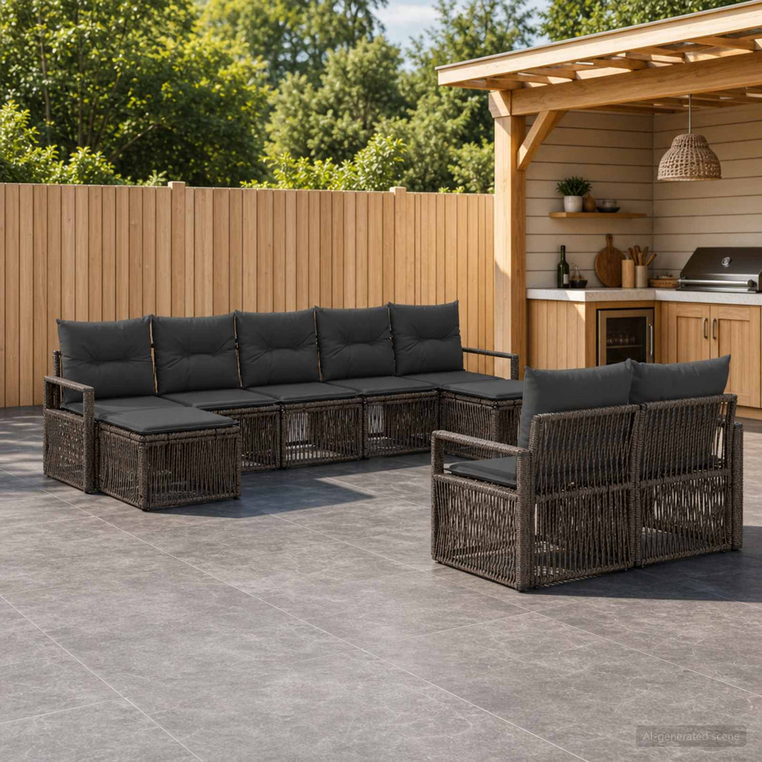 vidaXL Conjunto de sofás de jardín 9 uds. Gris ratán sintético