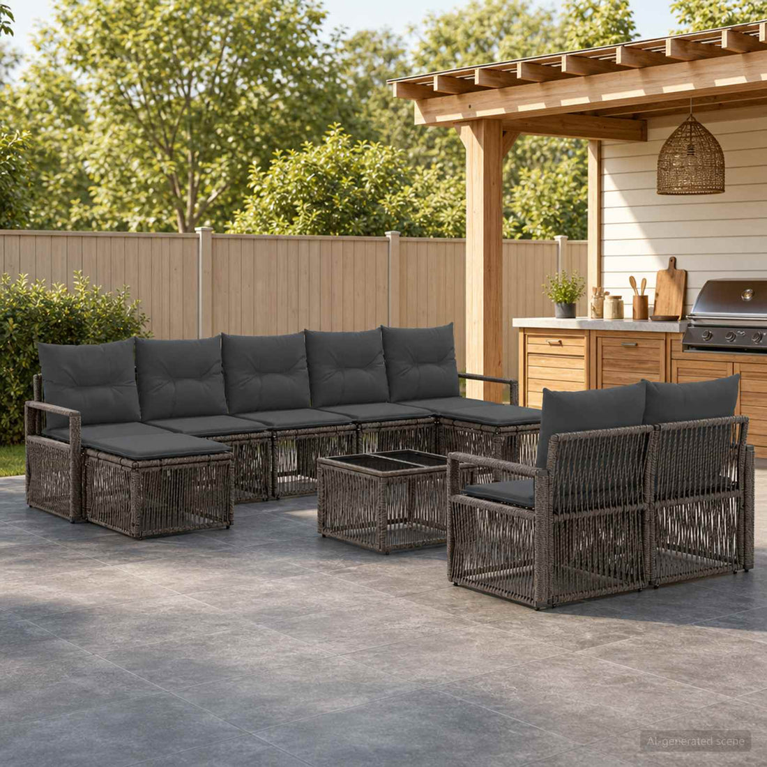 vidaXL Conjunto de sofás de jardín 10 uds. Gris ratán sintético