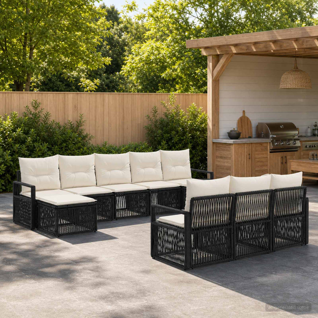 vidaXL Conjunto de sofás de jardín 10 uds. Negro ratán sintético