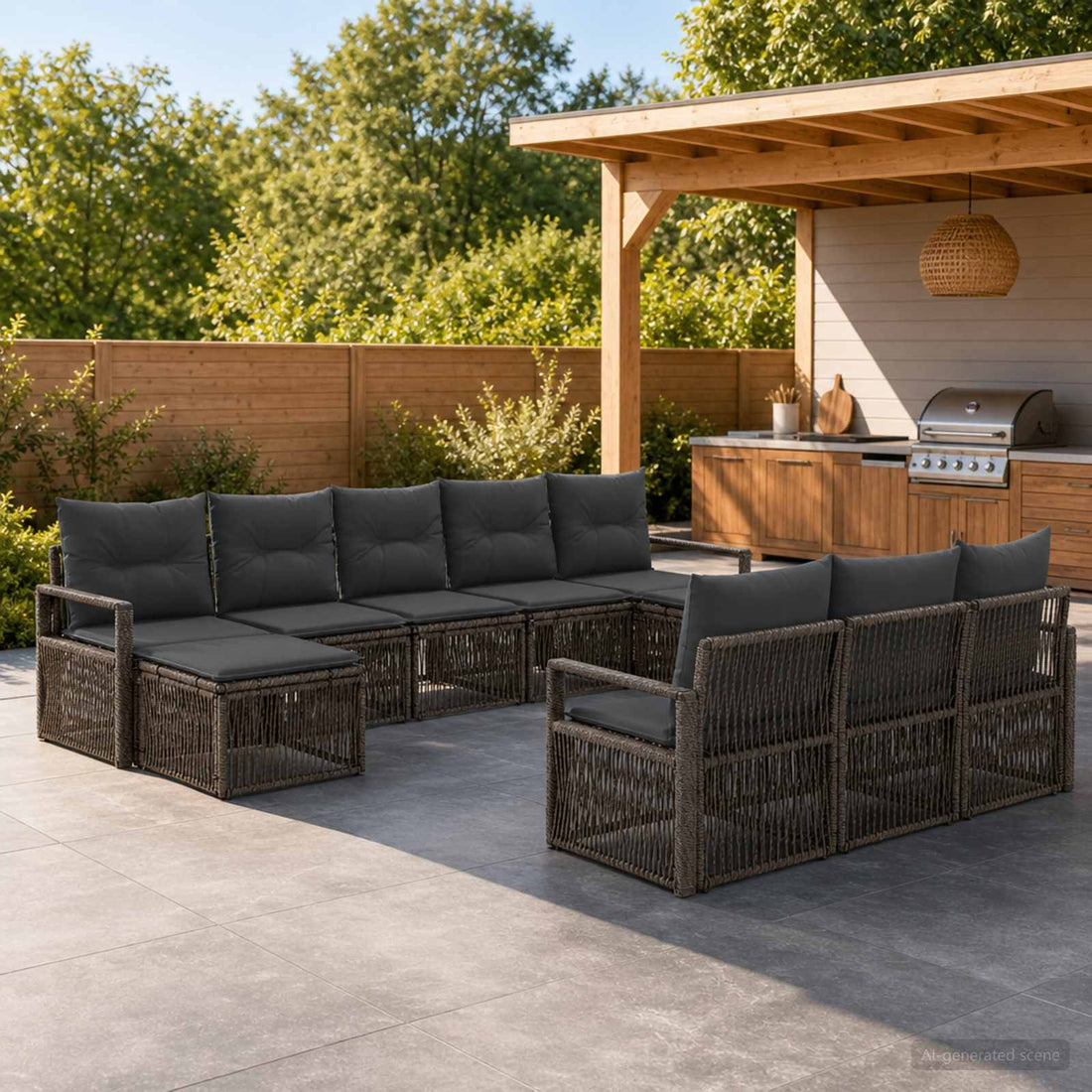 vidaXL Conjunto de sofás de jardín 10 uds. Gris ratán sintético