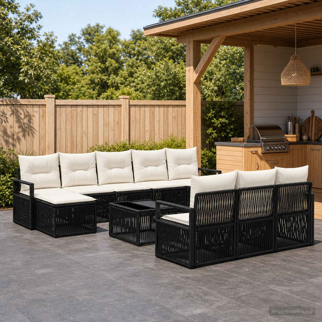 vidaXL Conjunto de sofás de jardín 11 uds. Negro ratán sintético