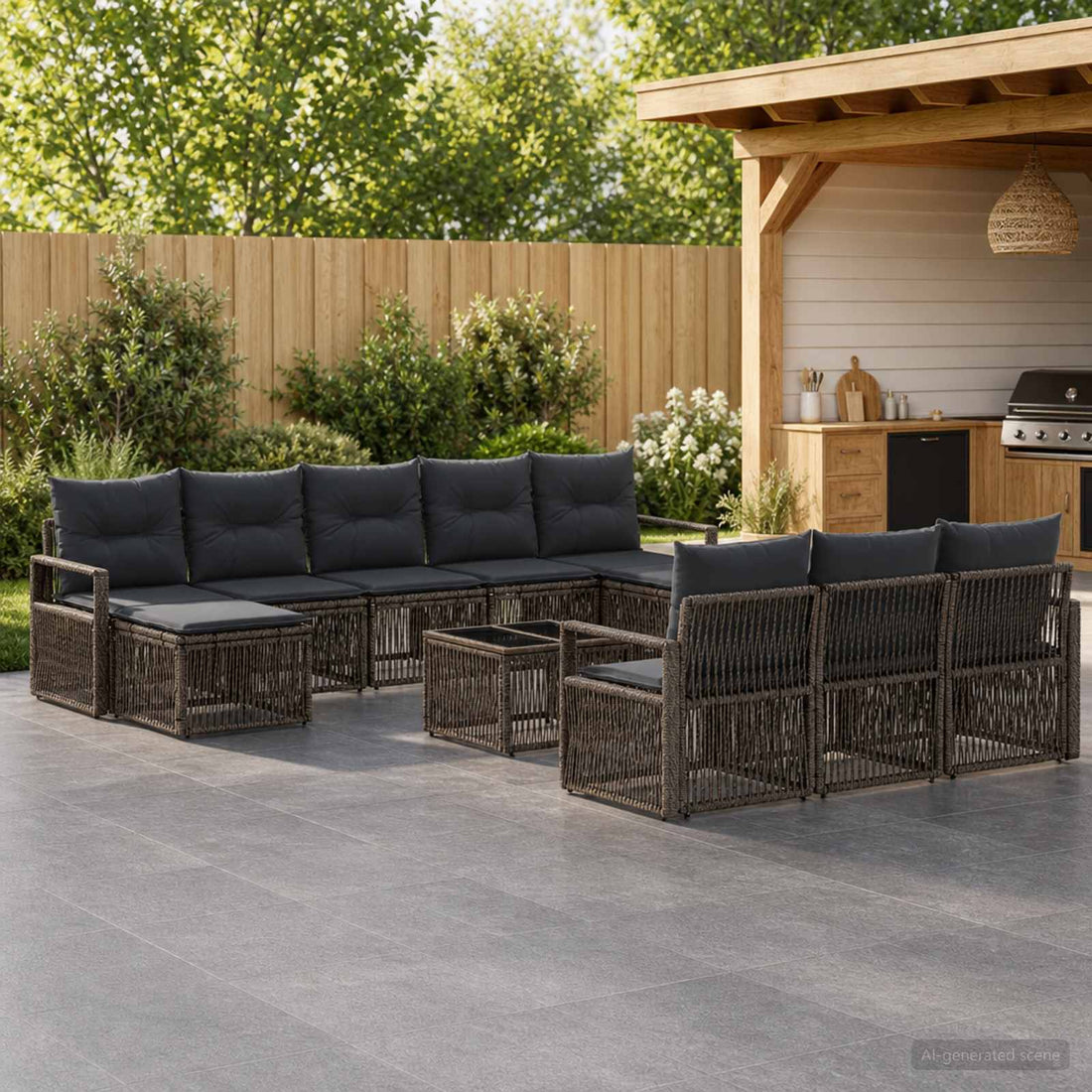 vidaXL Conjunto de sofás de jardín 11 uds. Gris ratán sintético