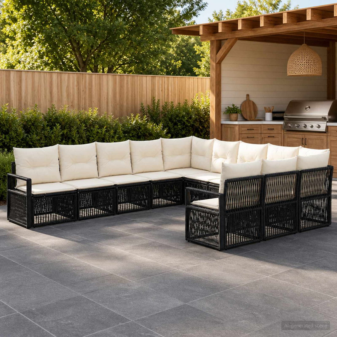 vidaXL Conjunto de sofás de jardín 11 uds. Negro ratán sintético