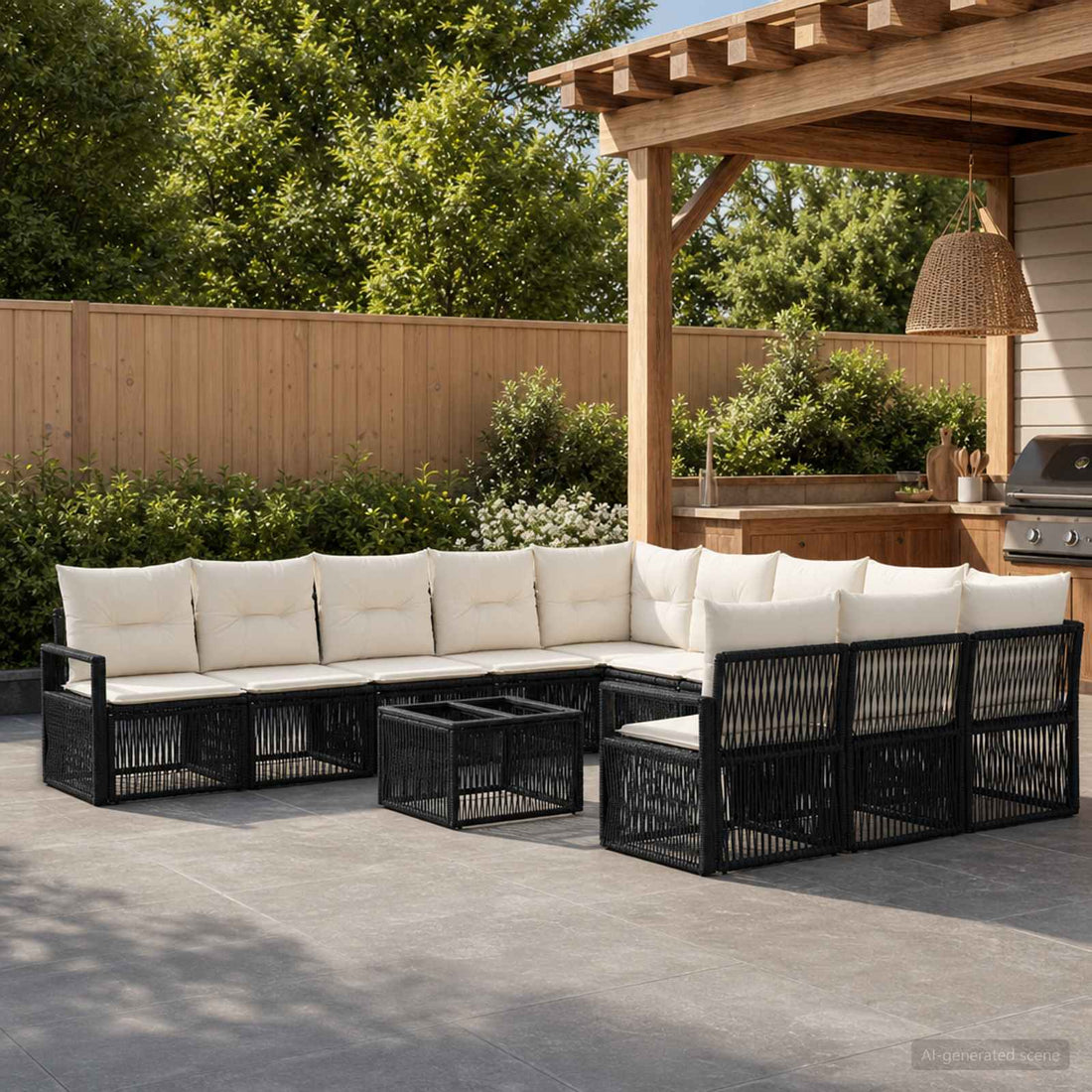 vidaXL Conjunto de sofás de jardín 12 uds. Negro ratán sintético