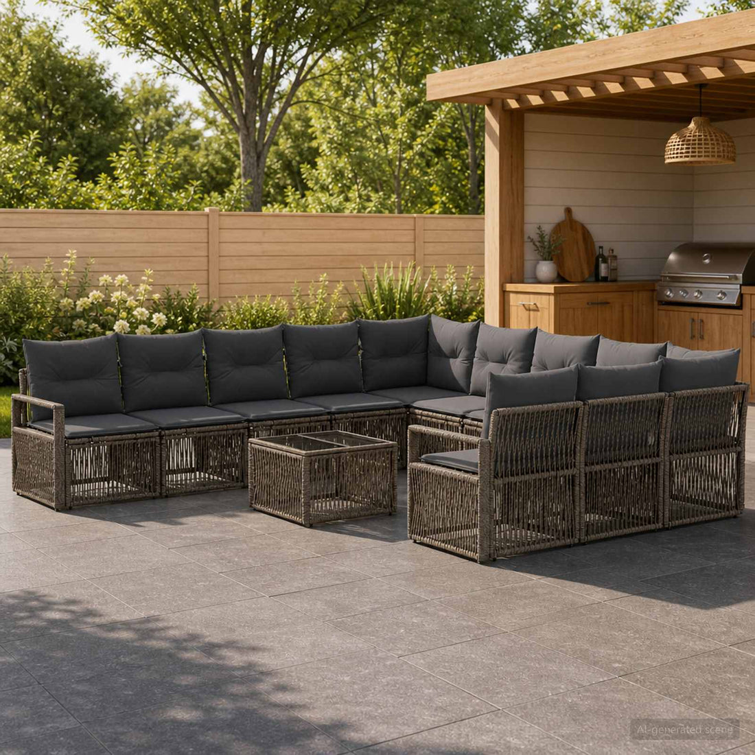 vidaXL Conjunto de sofás de jardín 12 uds. Gris ratán sintético