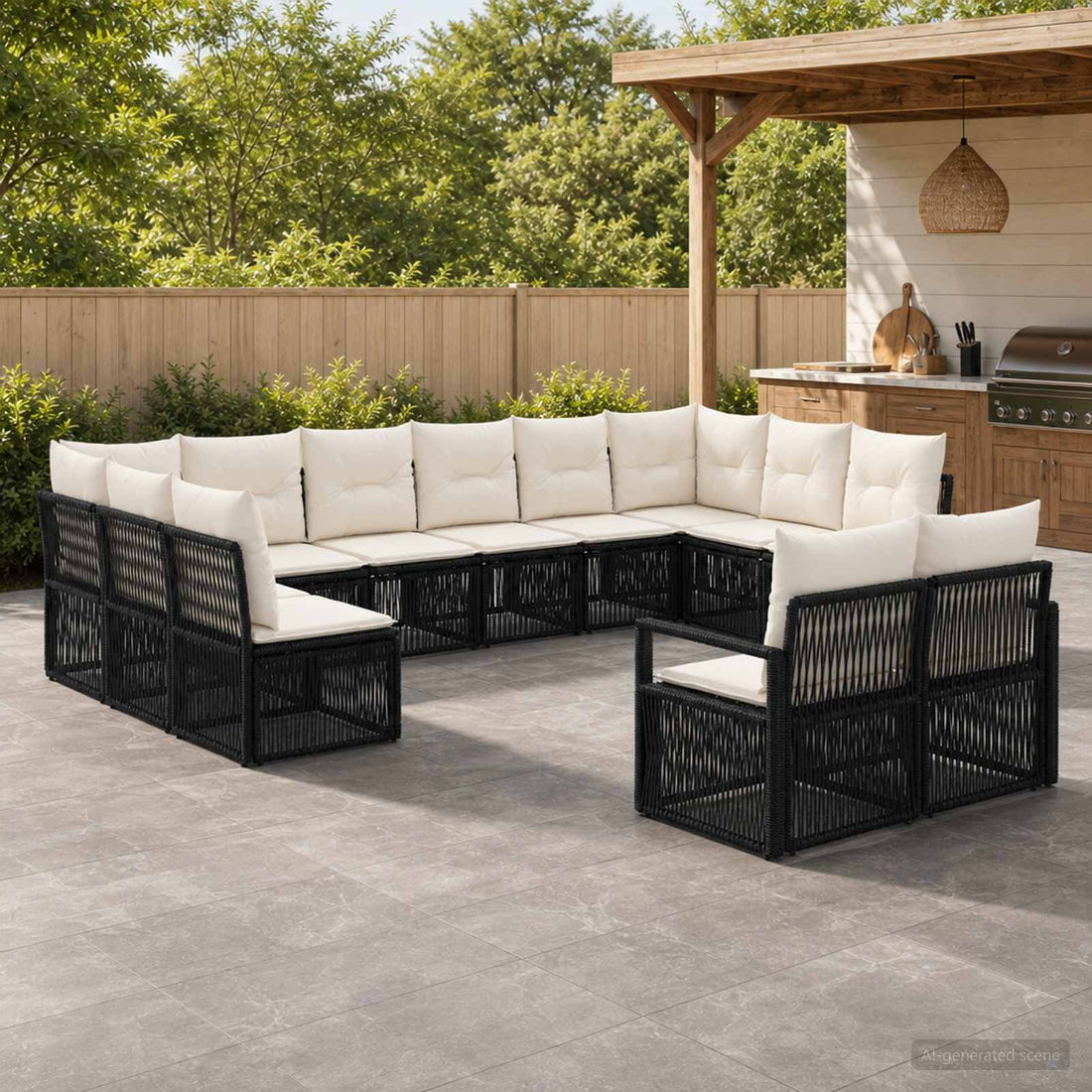 vidaXL Conjunto de sofás de jardín 12 uds. Negro ratán sintético