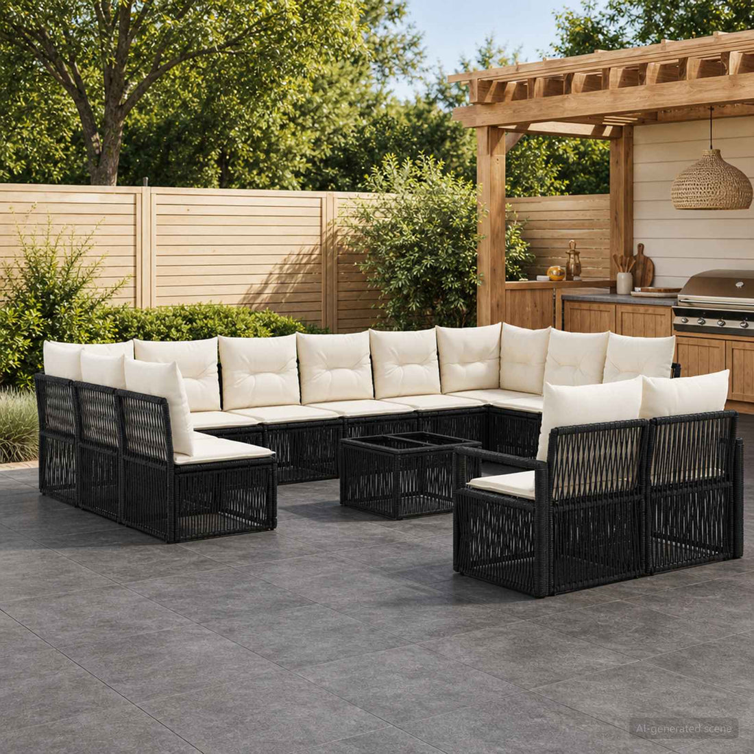 vidaXL Conjunto de sofás de jardín 13 uds. Negro ratán sintético