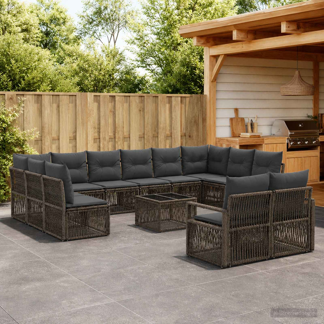 vidaXL Conjunto de sofás de jardín 13 uds. Gris ratán sintético