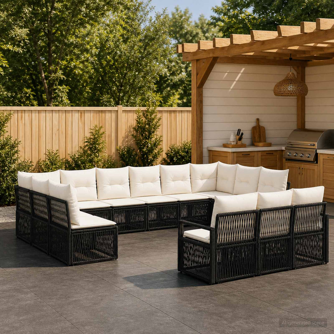 vidaXL Conjunto de sofás de jardín 13 uds. Negro ratán sintético